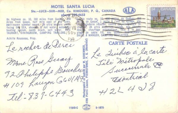 Ste Luce Sur Mer Quebec Canada Motel Santa Lucia Vintage Postcard JF235449 - Image 2
