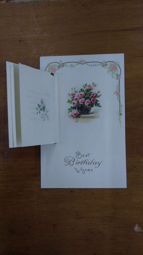 Birthday Greetings Pink Roses Fold Out Winsch Vintage Postcard JF235639 - Image 4