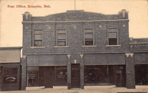Schuyler Nebraska birds eye view local Post Office antique pc ZC548558