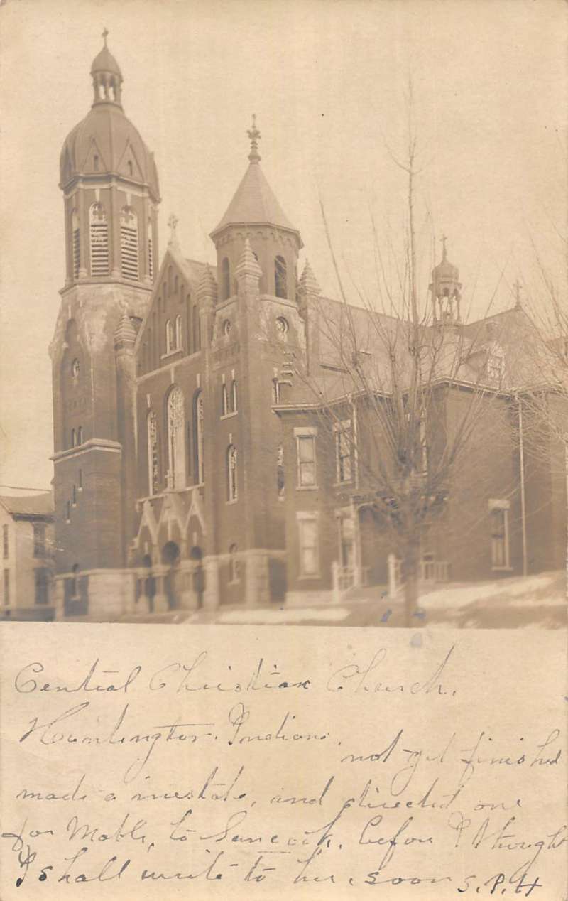 Huntington Indiana view of Central Christian Church real photo pc ZC548594