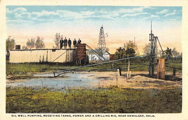 Okmulgee Oklahoma oil well pumping receiving tanks antique pc ZC548611