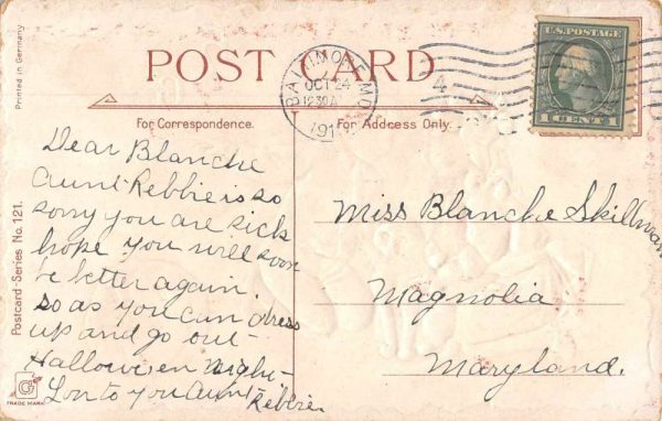 Halloween Greetings Children and Black Cat Signed Brundage Postcard JG236665 - Image 2