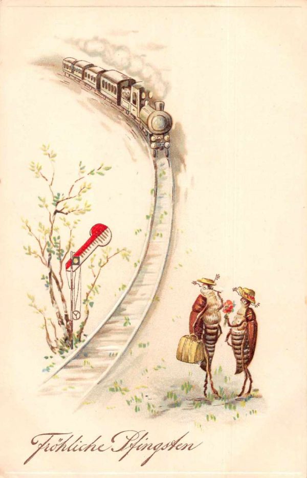 Pentecost Greetings Religious Dressed Roaches Bugs Train Railroad PC JG236752