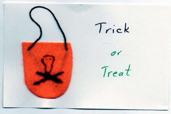 Halloween Greetings Trick or Treat Hand Made Vintage Postcard JG236761