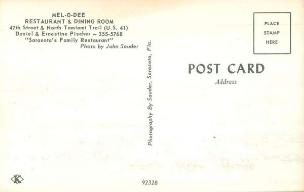 Sarasota Florida Mel-O-Dee Restaurant & Dining Room vintage pc ZC548726 - Image 2