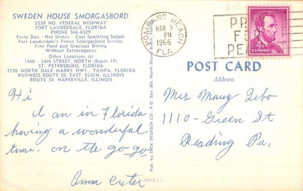 Ft Lauderdale Florida Sweden House Smorasbord restaurant vintage pc ZC548734 - Image 2