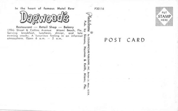 Miami Beach Florida Dagwood's Restaurant Retail Shop Bakery vintage pc ZC548736 - Image 2