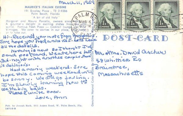 Palm Beach Florida interior views Maurice's Italian Cuisine vintage pc ZC548741 - Image 2