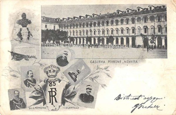 Novara Italy view of Caserma Perrone barracks & military men antique pc ZC548751