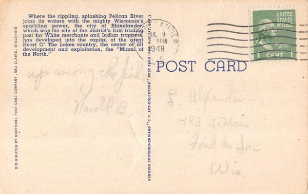 Rhinelander Wisconsin Greetings From large letter linen antique pc ZC548774 - Image 2