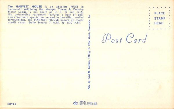 Savannah Georgia multi-views Harvest House restaurant vintage pc ZC548801 - Image 2