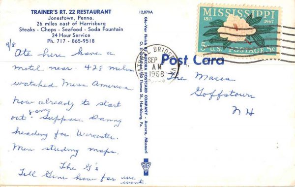 Jonestown Pennsylvania multi-views Trainer's Rt. 22 Restaurant pc ZC548806 - Image 2