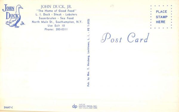 Southampton New York the Duck Bros John Duck Jr. restaurant vintage pc ZC548812 - Image 2