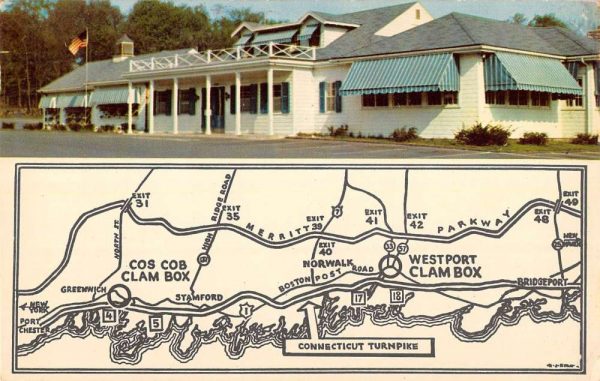 Cos Cob Connecticut tourist map & entrance The Clam Box restaurant pc ZC548829