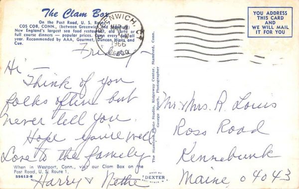 Cos Cob Connecticut tourist map & entrance The Clam Box restaurant pc ZC548829 - Image 2
