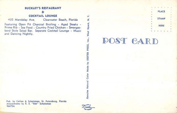Clearwater Beach Florida Buckley's Restaurant and Lounge vintage pc ZC548843 - Image 2