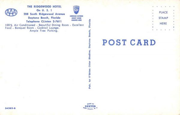 Daytona Beach Florida Ridgewood Hotel and Restauant vintage pc ZC548846 - Image 2