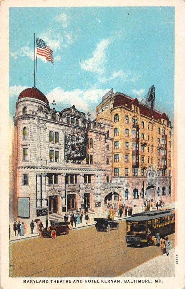 Baltimore Maryland trolley train MD Theatre & Hotel Kernan antique pc ZC548880