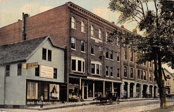 Waterville Maine horse buggy I. O. O. F. and Masonic Hall antique pc ZC548893