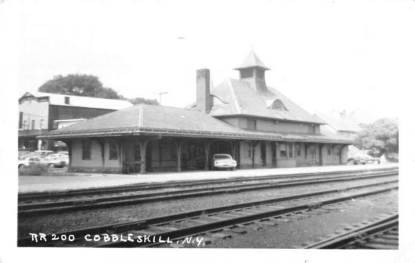 Cobbleskill New York birds eye view Railroad Station real photo pc ZC548899