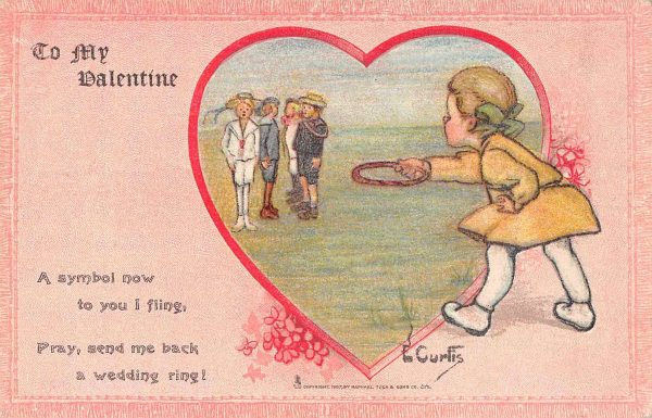 Valentine Greetings Leap Year Ring Toss Tuck Vintage Postcard JG236970