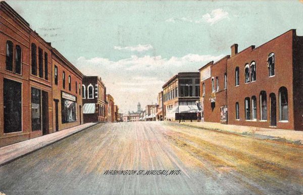 Wausau Wisconsin birds eye view Washington St businesses antique pc ZC548945