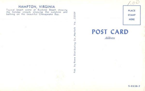 Hampton Virginia Buckroe Beach Vintage Postcard JH230094 - Image 2