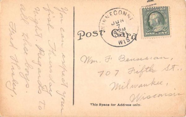 Winnedonne Wisconsin Fishing Scene Fishermen Vintage Postcard JH230137 - Image 2