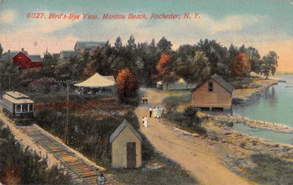 Rochester New York Manitou Beach Trolley and Scenic View Postcard JH230575