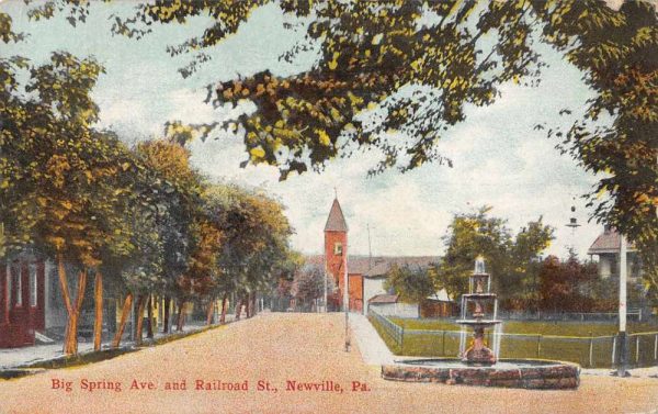 Newville Pennsylvania Big Spring Avenue and Railroad St Postcard JH230578