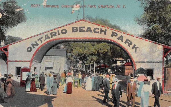 Charlotte New York Ontario Beach Park Entrance Vintage Postcard JH230612