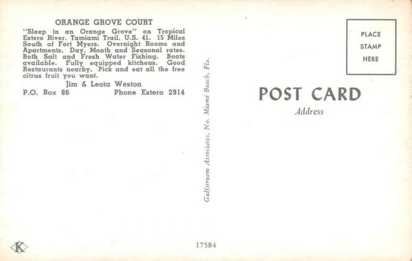 Estero Florida Orange Grove Court Motel Vintage Postcard JH230731 - Image 2