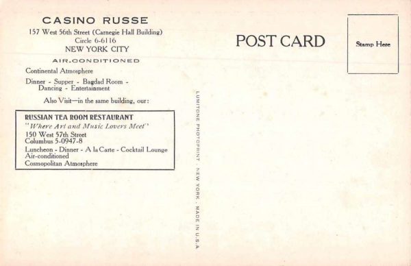 New York City Casino Russe Russian Tea Room Fire Breather Postcard JH230752 - Image 2