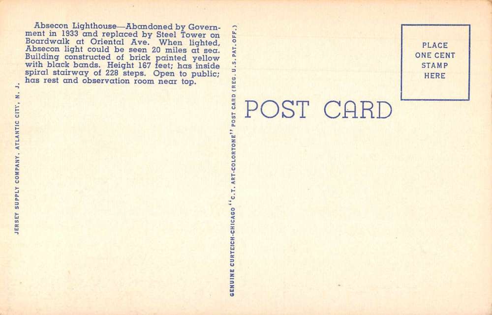 Atlantic City New Jersey Light House Linen Vintage Postcard JH230876 - Image 2