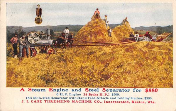 Racine Wisconsin Threshing Machine Steam Egnine Farming Ad Postcard JH230905