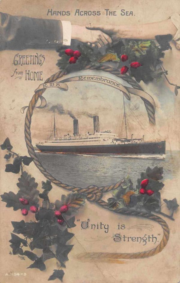 Hands Across the Sea RMS Remembrance Steamship Tinted Real Photo PC JH230933
