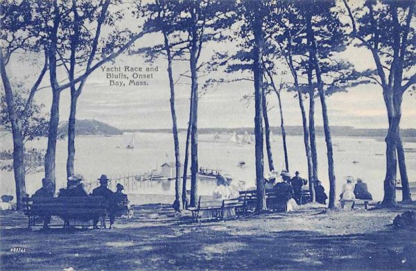 Onset Bay Massachusetts Yacht Race and Bluffs Scenic View Postcard JH230973