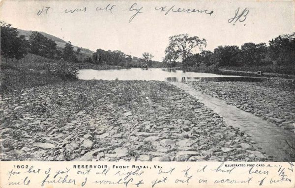 Front Royal Virginia birds eye view Reservoir from shore antique pc ZC548994