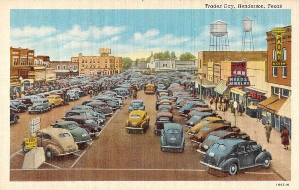 Henderson Texas birds eye view Trades Day in town antique pc ZC549074