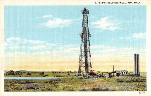 Ada Oklahoma birds eye view Fett's Field Oil Well antique pc ZC549103