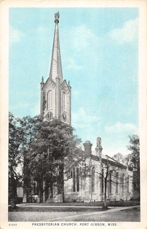 Port Gibson Mississippi birds eye view Presbyterian Church antique pc ZC549215