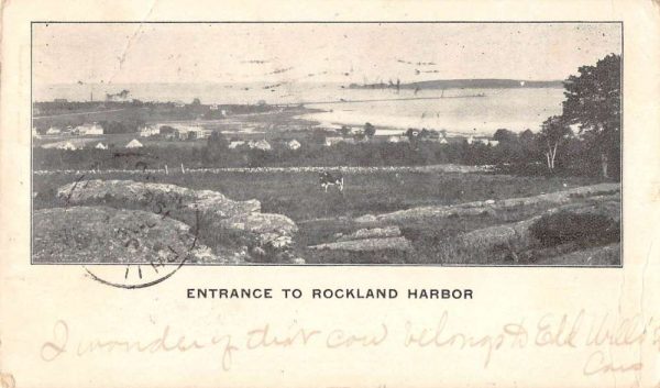 Rockland Maine aerial view Rockland Harbor entrance antique pc ZC549230