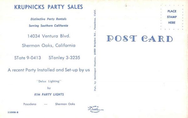 Sherman Oaks California advertisement Krupnicks Party Sales vintage pc ZC549258 - Image 2