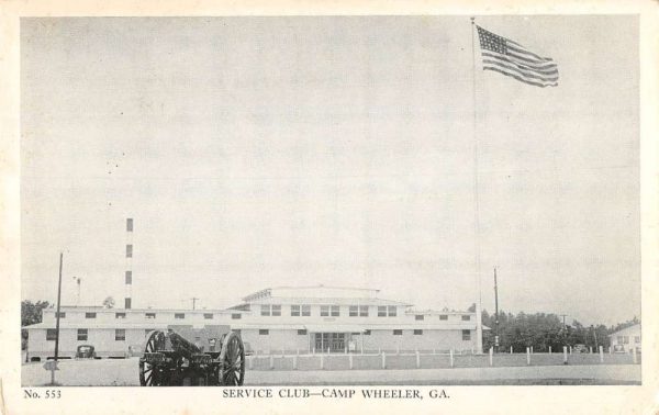 Camp Wheeler Georgia birds eye view Service Club and cannon vintage pc ZC549259