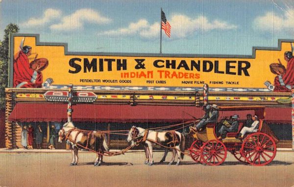 West Yellowstone Montana stage coach Smith & Chandler linen antique pc ZC549270