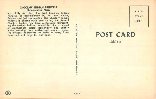Philadelphia Mississippi 1964 Coctaw Indian Princess vintage pc ZC549285 - Image 2