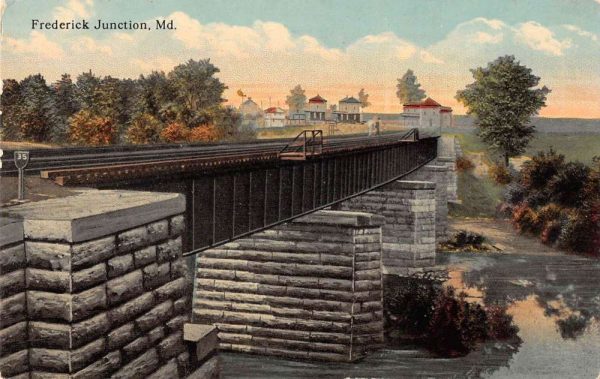 Frederick Junction Maryland aerial view showing train bridge antique pc ZC549357