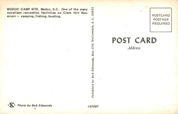 Modoc South Carolina tent Clark Hill Reservoir vintage pc ZD549393 - Image 2