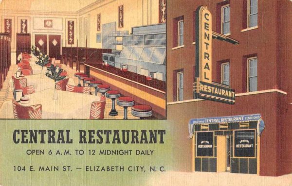 Elizabeth City North Carolina Central Restaurant Vintage Postcard JI657218