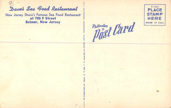 Belmar New Jersey Dave's Seafood Restaurant Vintage Postcard JI657233 - Image 2
